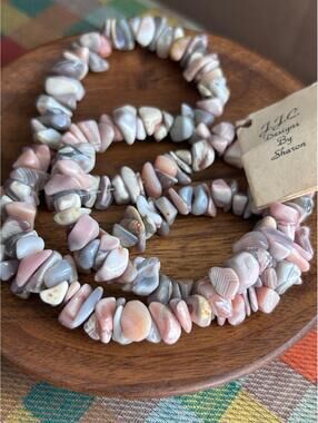 Handmade Botswana Agate Necklace Pink Gray Stone Beaded